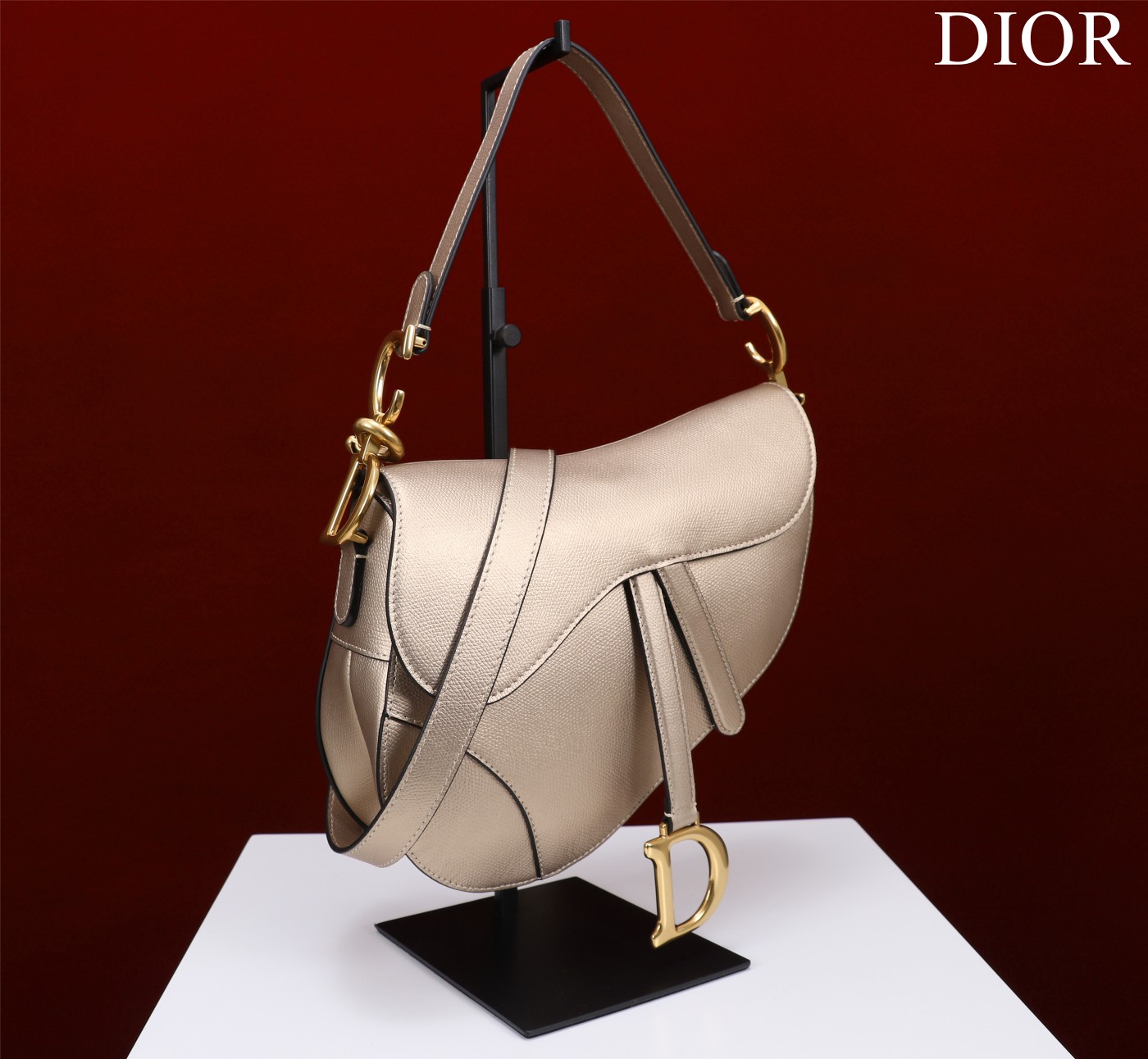 Saddle Bag with Strap Light Gold Grained Calfskin